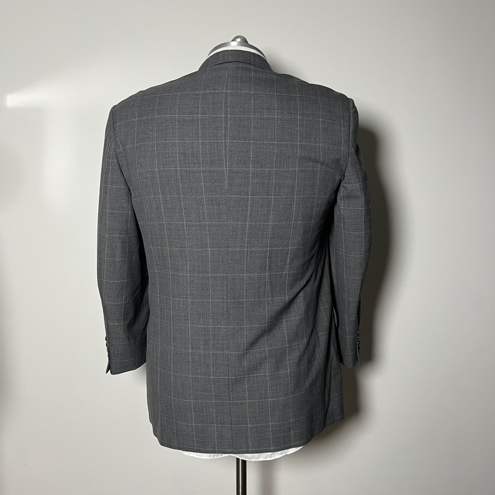 Tasso Elba Suit Mens 42R 37x30 Grey Windowpane Vitale Barberis Canonico Wool - Picture 3 of 6